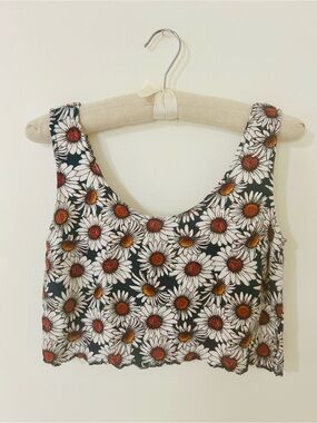 LA Hearts Daisy Print Scoop Neck Crop Top Tank S